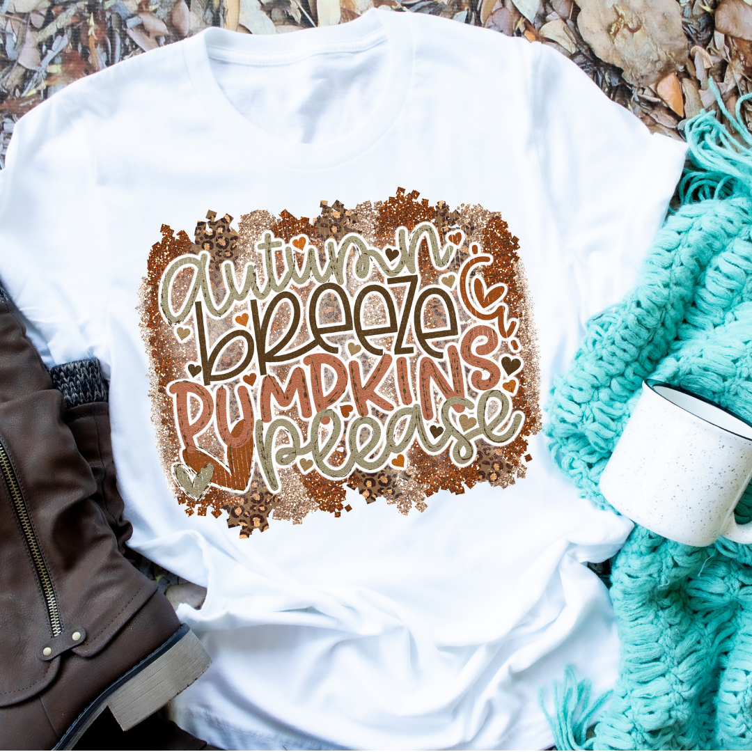 Womens fall Autumn breeze and pumpkins please tshirt