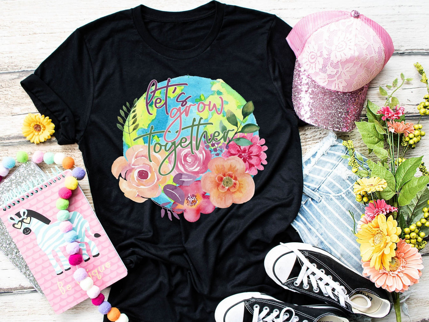 Lets Grow together flower tee