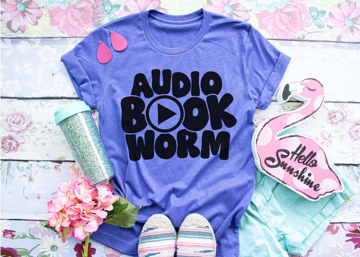 Audio book worm tee