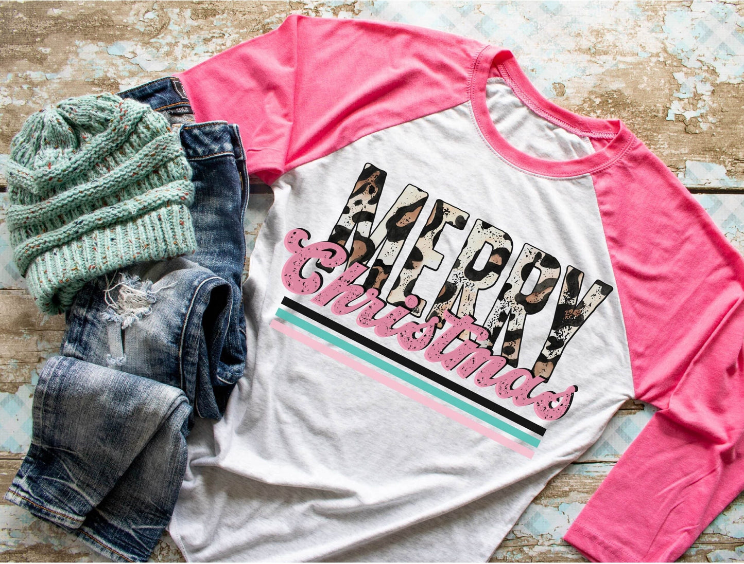 Merry Christmas Pink Raglan