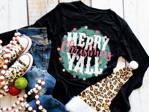 Merry Christmas Y'all long or short sleeve Tee