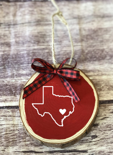 State Christmas ornament, California ornament, Texas decor, texas love, wood ornament, natural decor, rustic christmas, buffalo plaid, NY