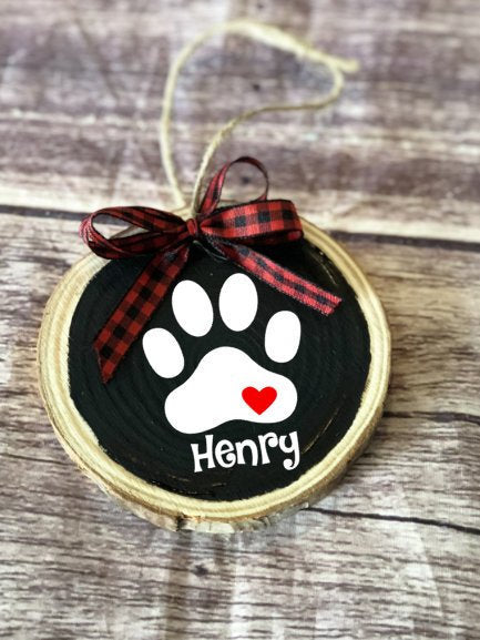 Christmas Ornament, Dog bone ornament, custom pet ornament, Christmas dog ornament, wood slice ornemant, gift from dog, dog memorial, plaid