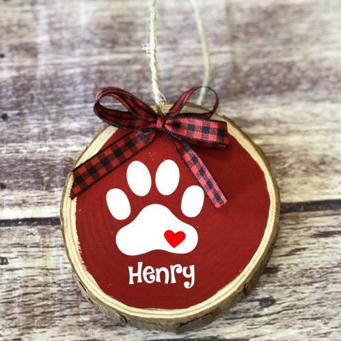 Christmas Ornament, Dog bone ornament, custom pet ornament, Christmas dog ornament, wood slice ornemant, gift from dog, dog memorial, plaid