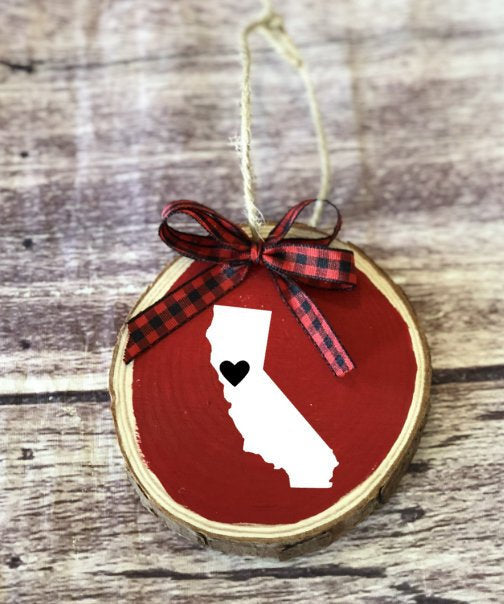 State Christmas ornament, California ornament, Texas decor, texas love, wood ornament, natural decor, rustic christmas, buffalo plaid, NY