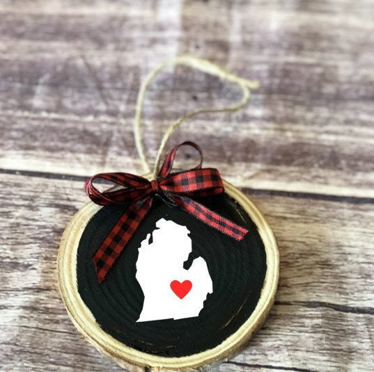 State Christmas ornament, California ornament, Texas decor, texas love, wood ornament, natural decor, rustic christmas, buffalo plaid, NY