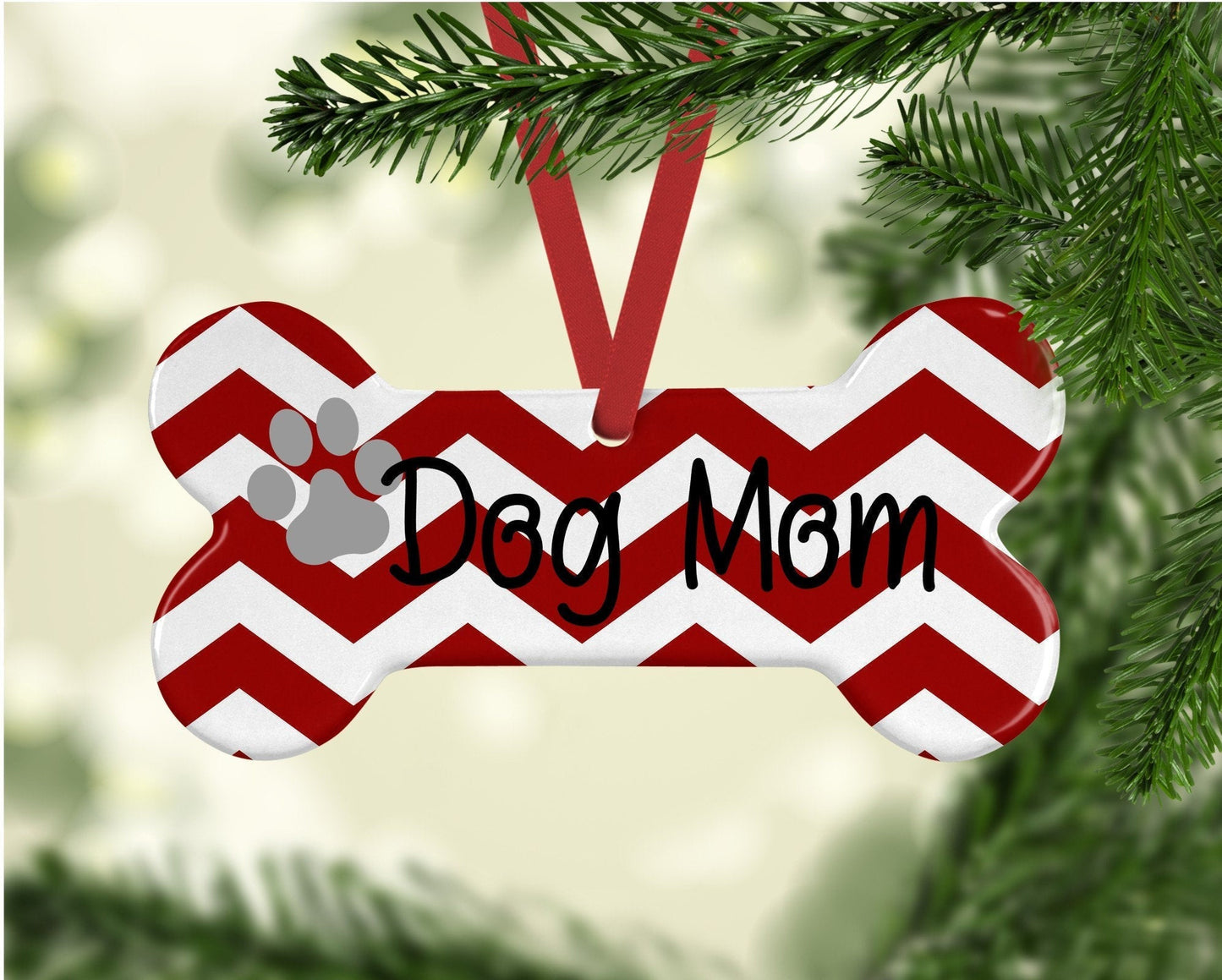 Personalized Dog ornament, custom dog ornament, dog bone ornament, gift for dog, dog mom, plaid ornament, dog paw ornament, pet ornament