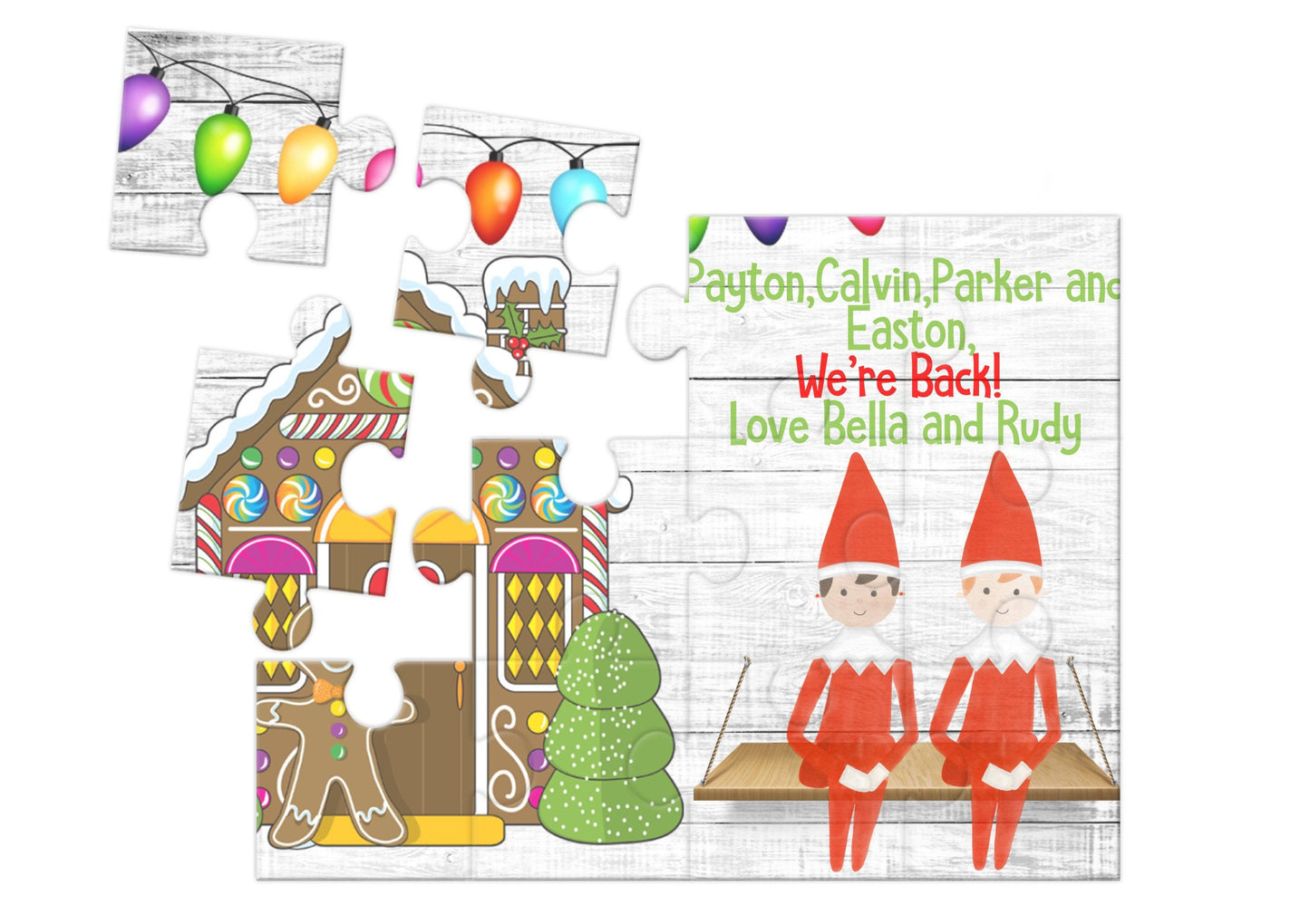 Elf puzzle, elf welcome back gift, personalized puzzle, Christmas gift for kids, elf arrival, personalized elf, elf returns, elf kit