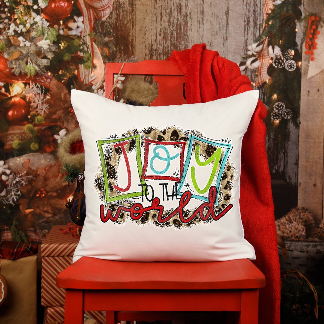 Christmas pillow, decorative pillow, joy to the world, holiday decor, holiday pillow, couch pillow, 16x16 pillow, pillowcase, pillow cover