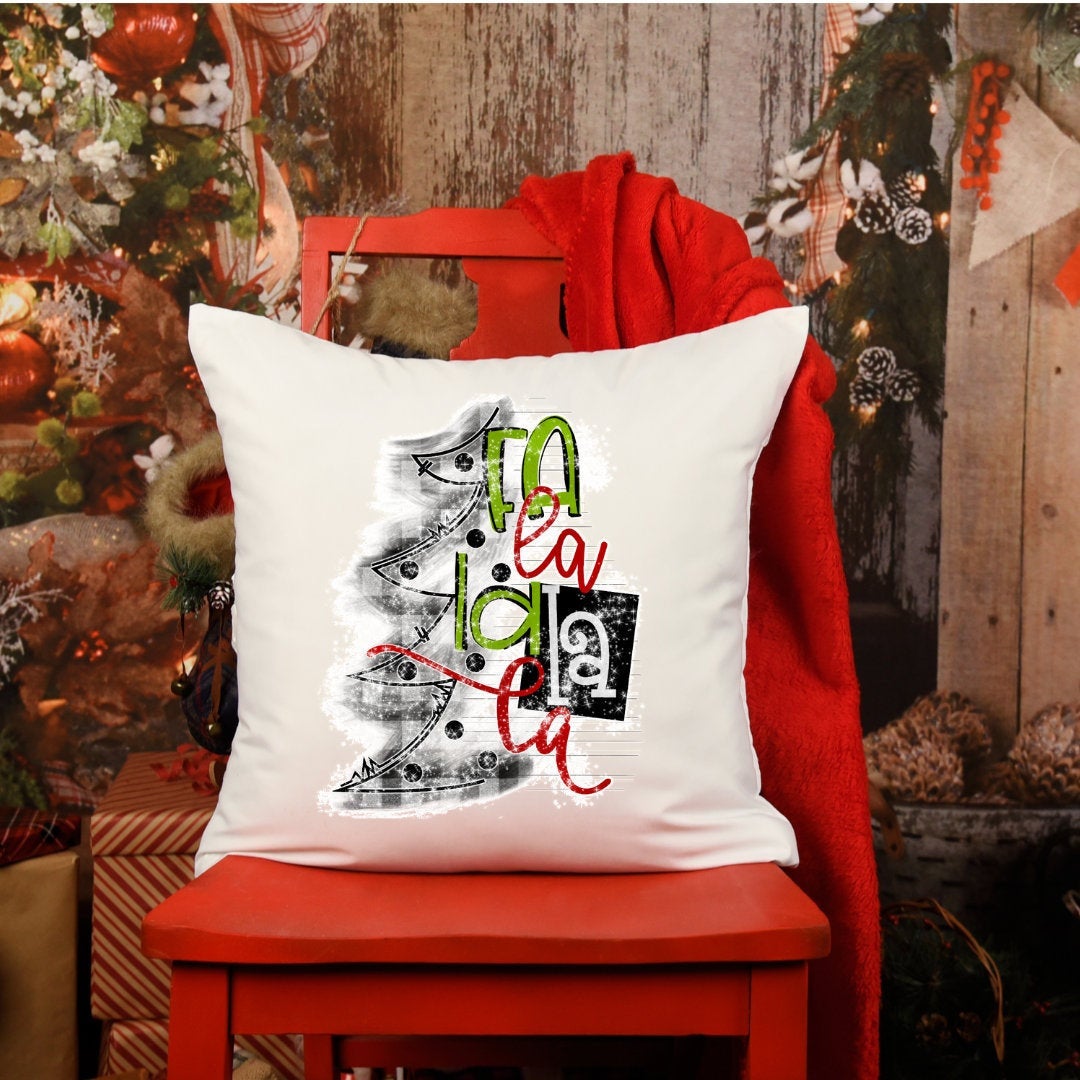 Christmas pillow, decorative pillow, fa la la la la, holiday decor, holiday pillow, couch pillow, 16x16 pillow, pillowcase, pillow cover
