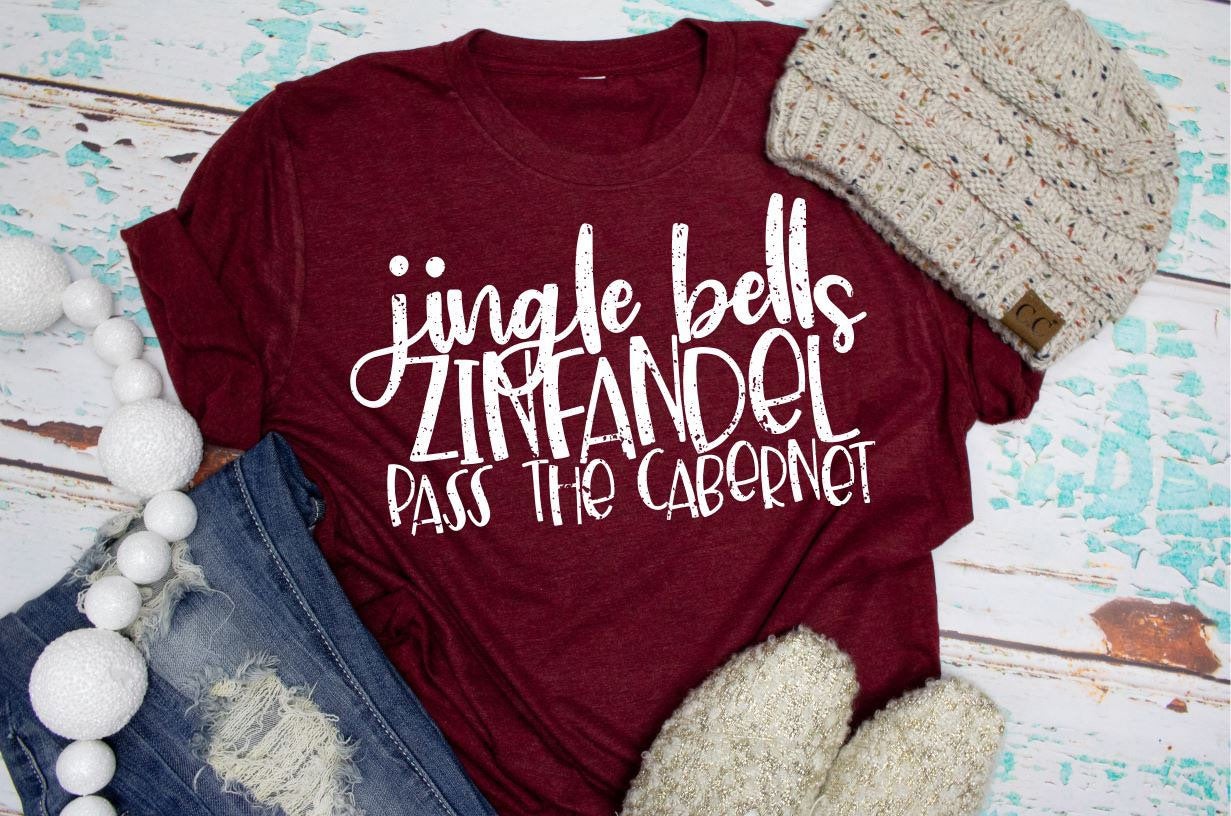 Women’s Christmas tshirt, funny Christmas shirt, wine shirt, wine lovers gift, jingle bells, holiday tee, women’s shirt, gift for her