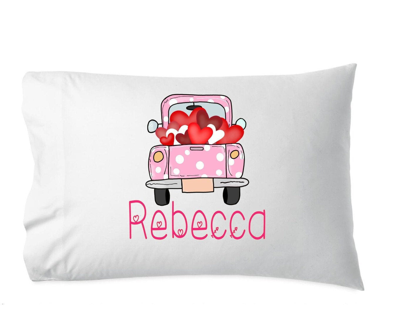 Personalized pillowcase- girls heart truck