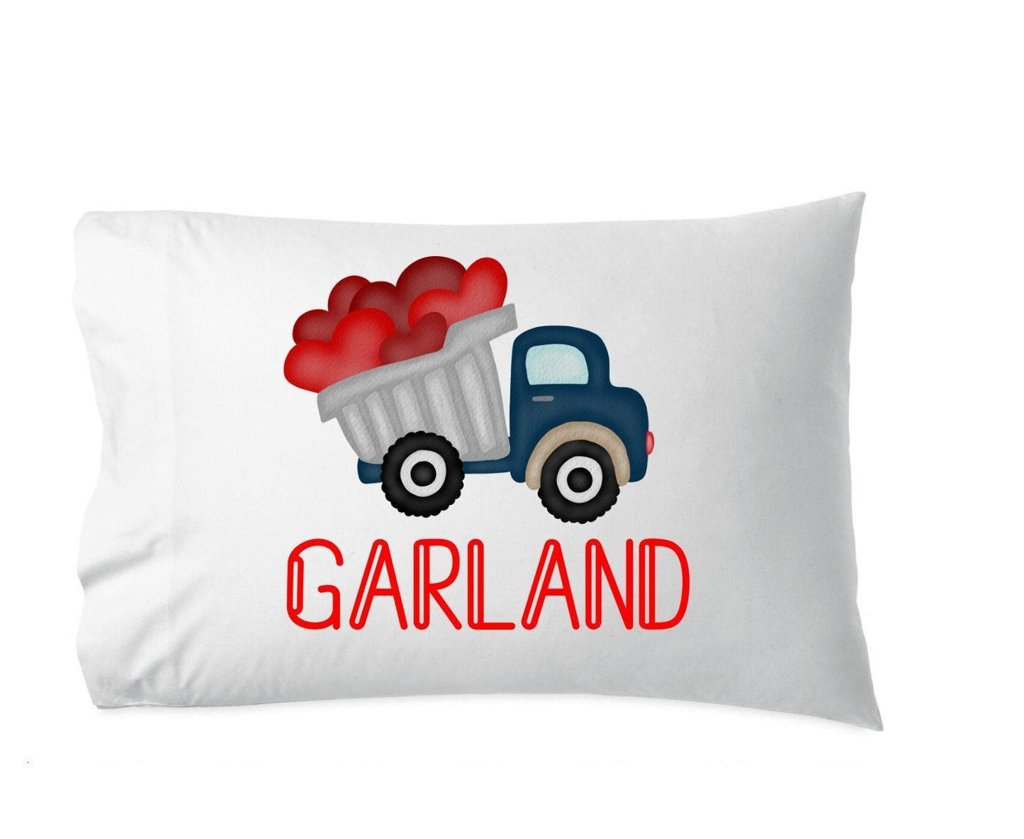 Personalized pillow case- heart dump truck