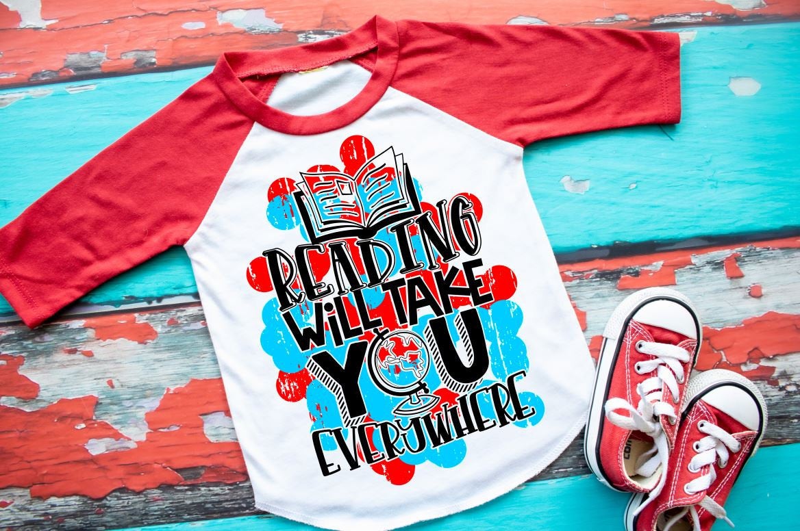 reading will take you everywhere, kids reading shirt, kids raglan, school shirt, book lover tee, bookish shirt, reading week, book tee
