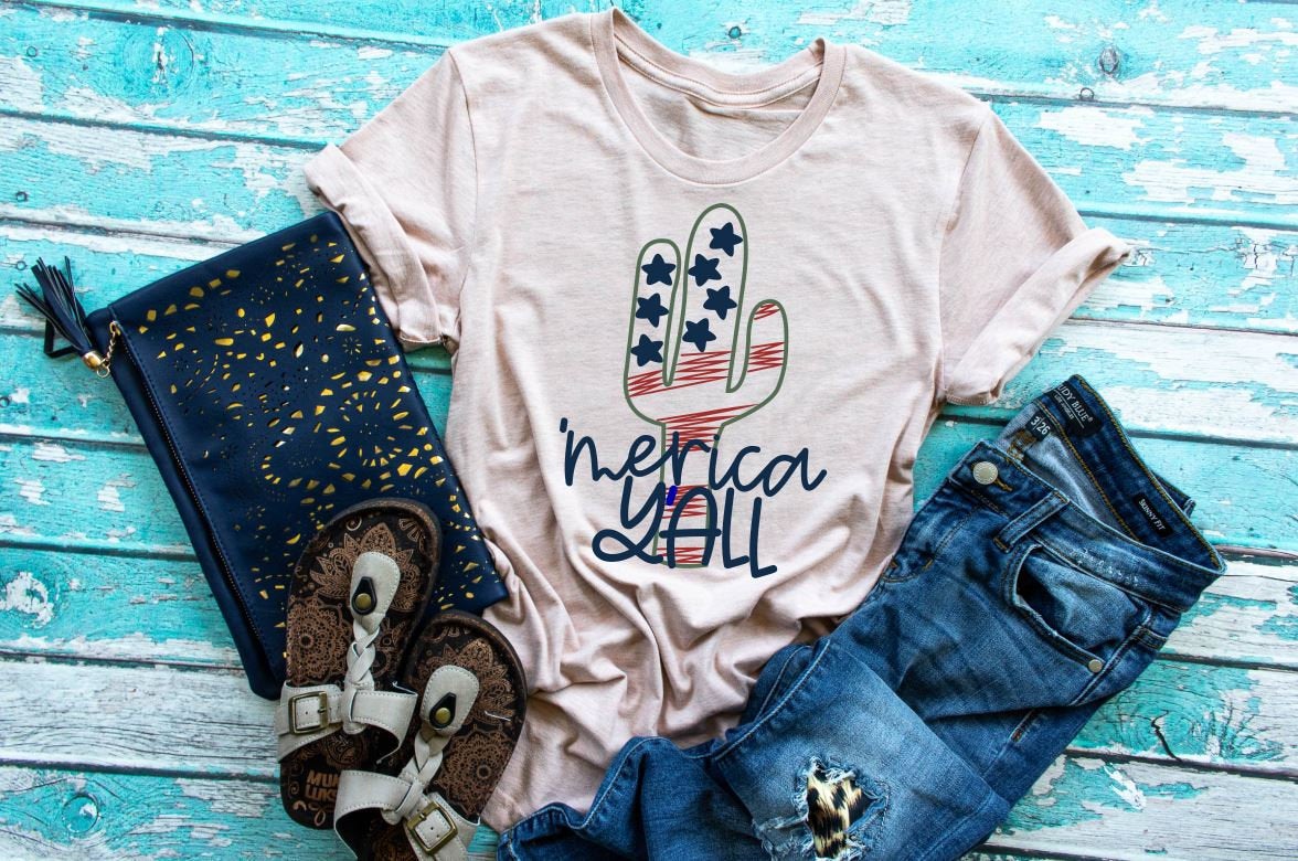 Merica y'all, America shirt, cactus shirt, independence day shirt, fourth of July, flag shirt, stars and stripes, red white and blue