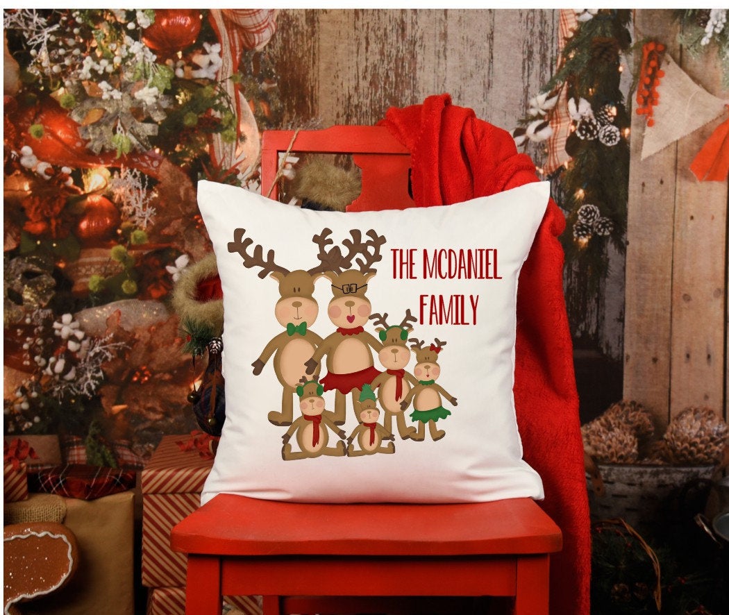 Personalized family pillow, reindeer family, custom Christmas pillow, Christmas pillow, decorative pillow, holiday pillow, pillow cover