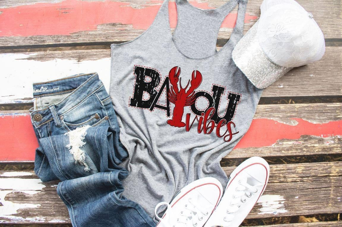 Bayou vibes, crawfish tank, mardi gras tank, Louisiana tee, bayou tee, women’s tank, NOLA, crawfish love, New Orleans tee, bayou life