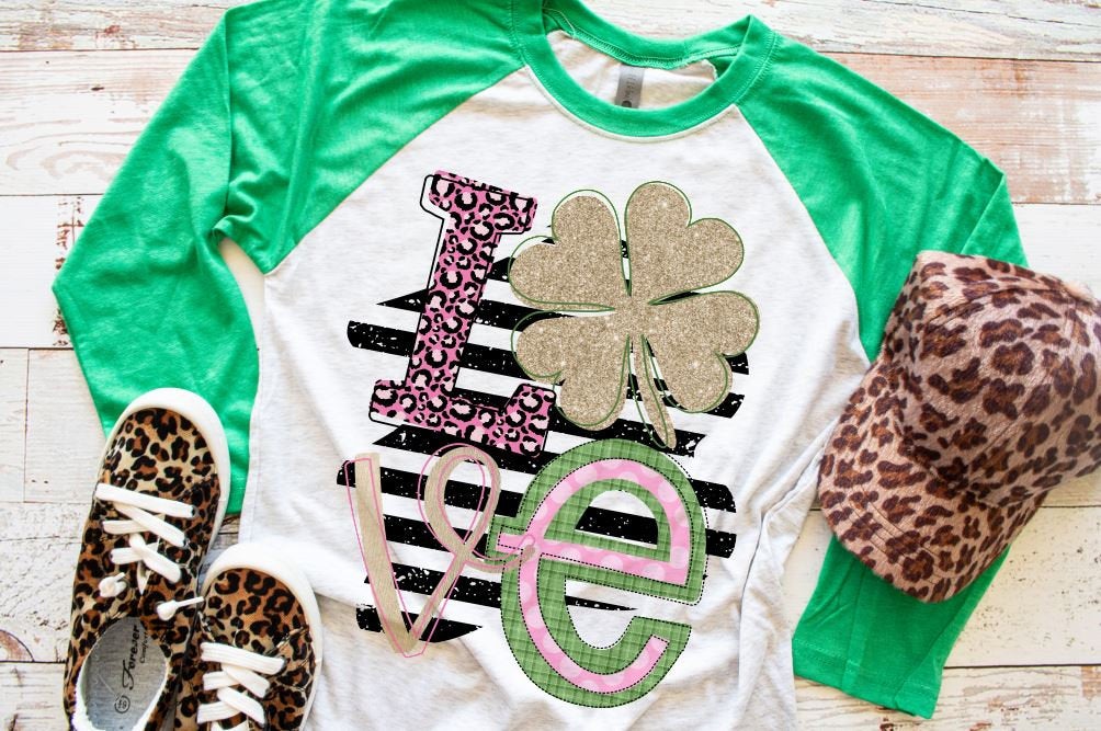 St Patricks day shirt, Love tee, Womens raglan, mom shirt, shamrock shirt, St Paddys day, womens green shirt, leprechaun tee, St pattys day