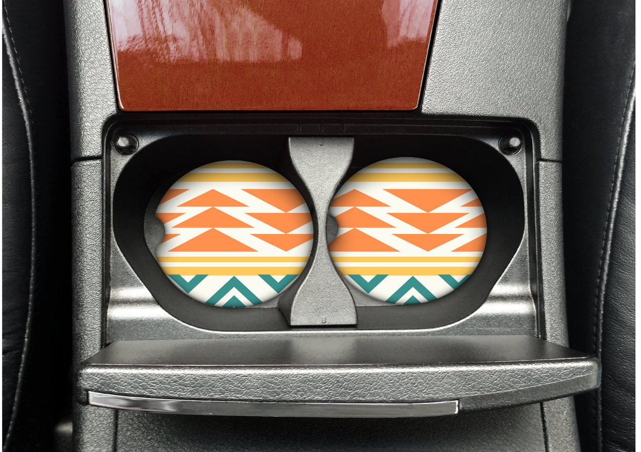 Tribal car coasters, Turquoise car coasters, girly car coaster, car coasters, car accessories, rubber coaster, gift for car lover, set of 2