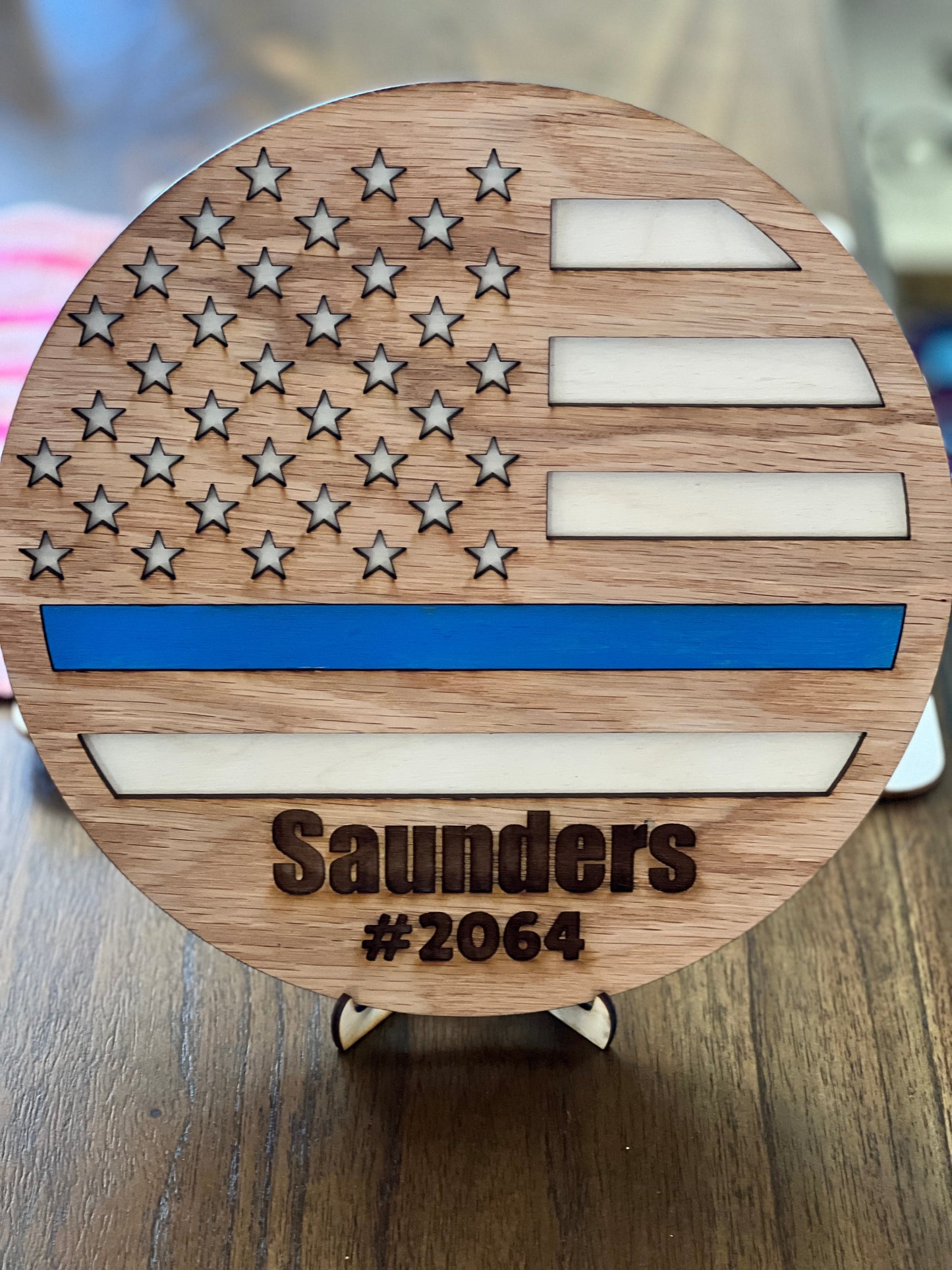 Police wood blue line flag