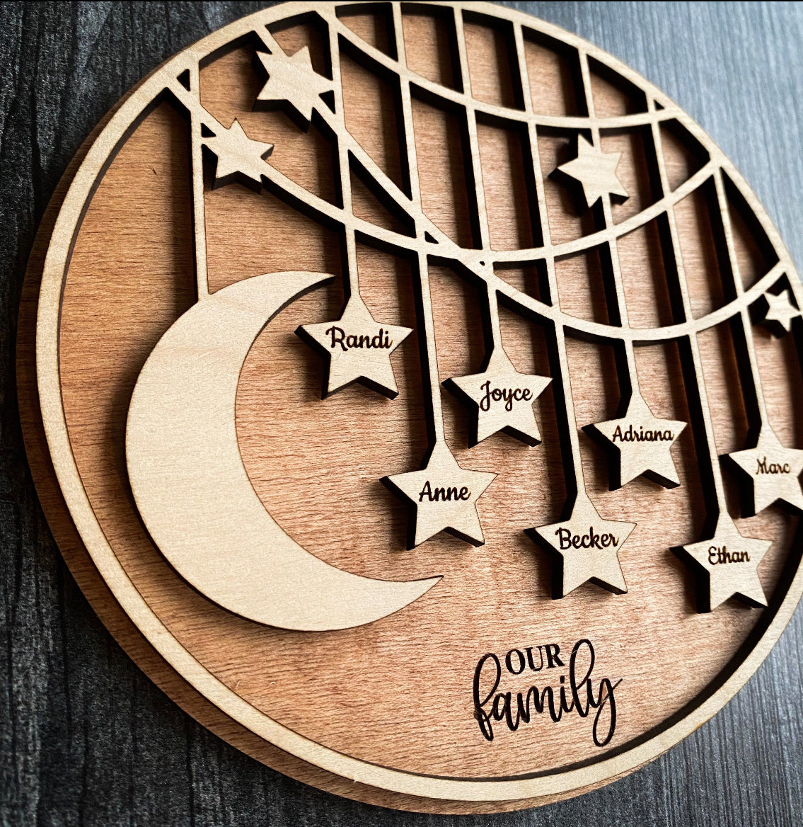 Moon and stars ornament