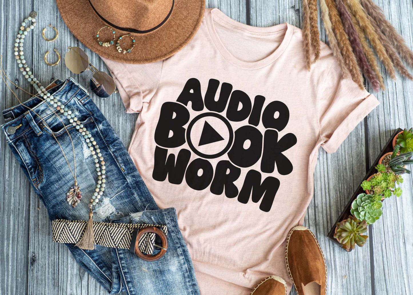 Audio book worm tee