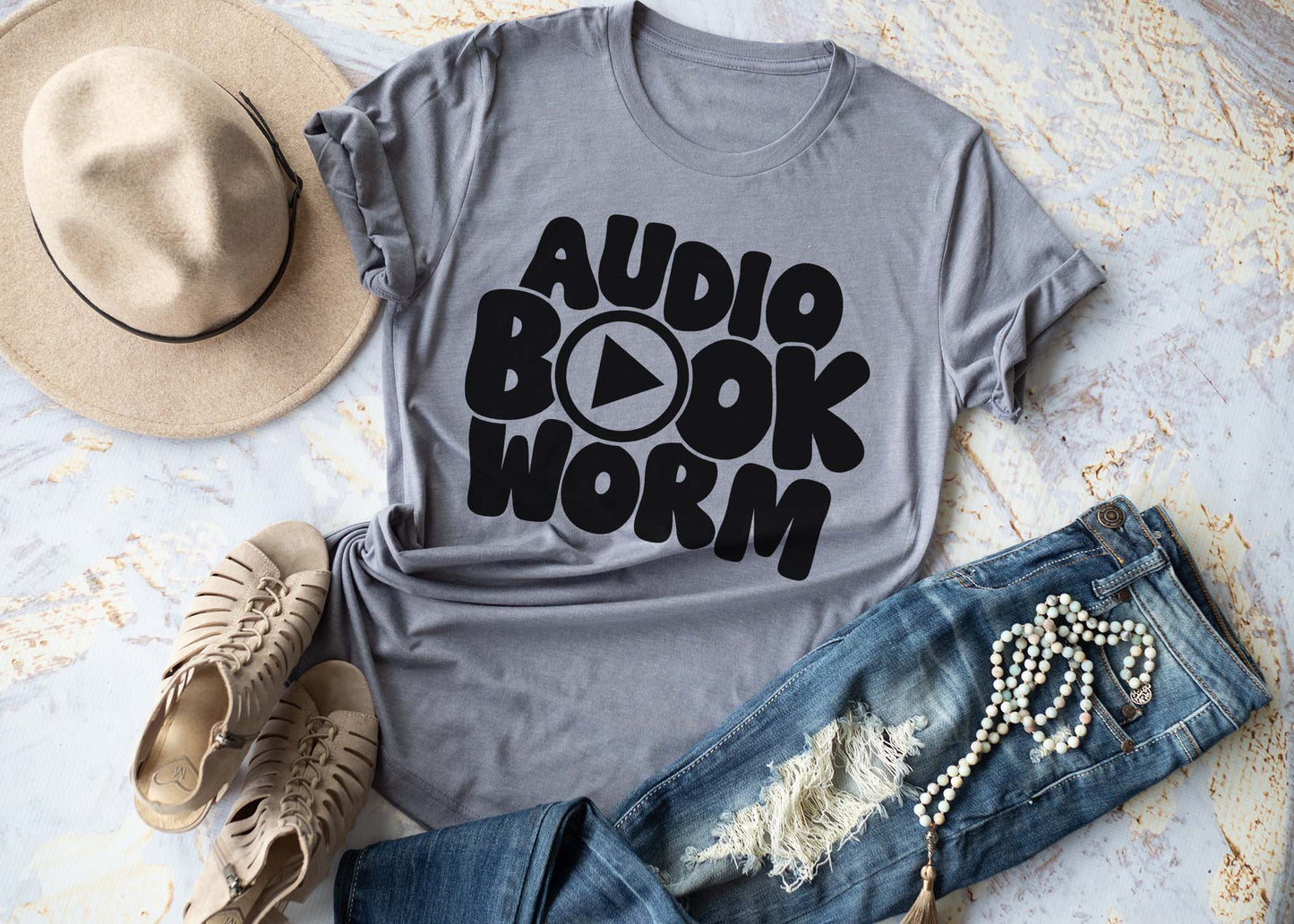 Audio book worm tee