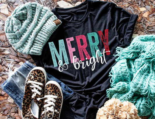 Merry and Bright short sleeve Christmas tee