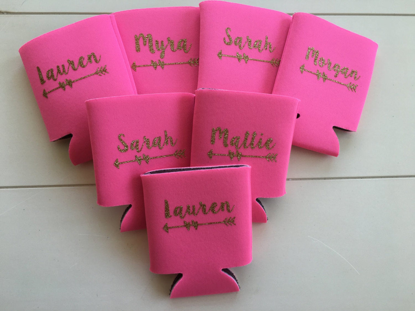 Personalized glitter can cooler, bridal party favor, bridesmaid glitter can hugger, 2 sided bachlorette party favor