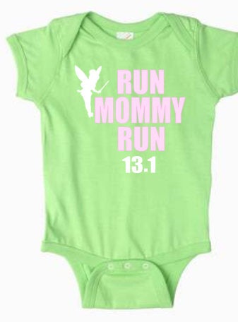 Tinkerbell run, baby marathon bodysuit, baby running shirt, running bodysuit,run mommy run, run disney, disney marathon,gift for runners