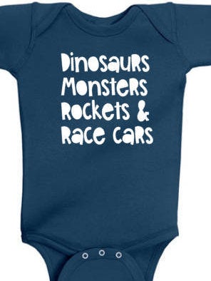 kids tshirt, dinosaurs monsters rockets and race cars, funny boy shirt, toddler girl tee, birthday shirt, gifts for boys gift for girls