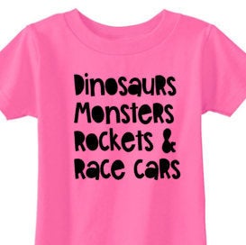 kids tshirt, dinosaurs monsters rockets and race cars, funny boy shirt, toddler girl tee, birthday shirt, gifts for boys gift for girls