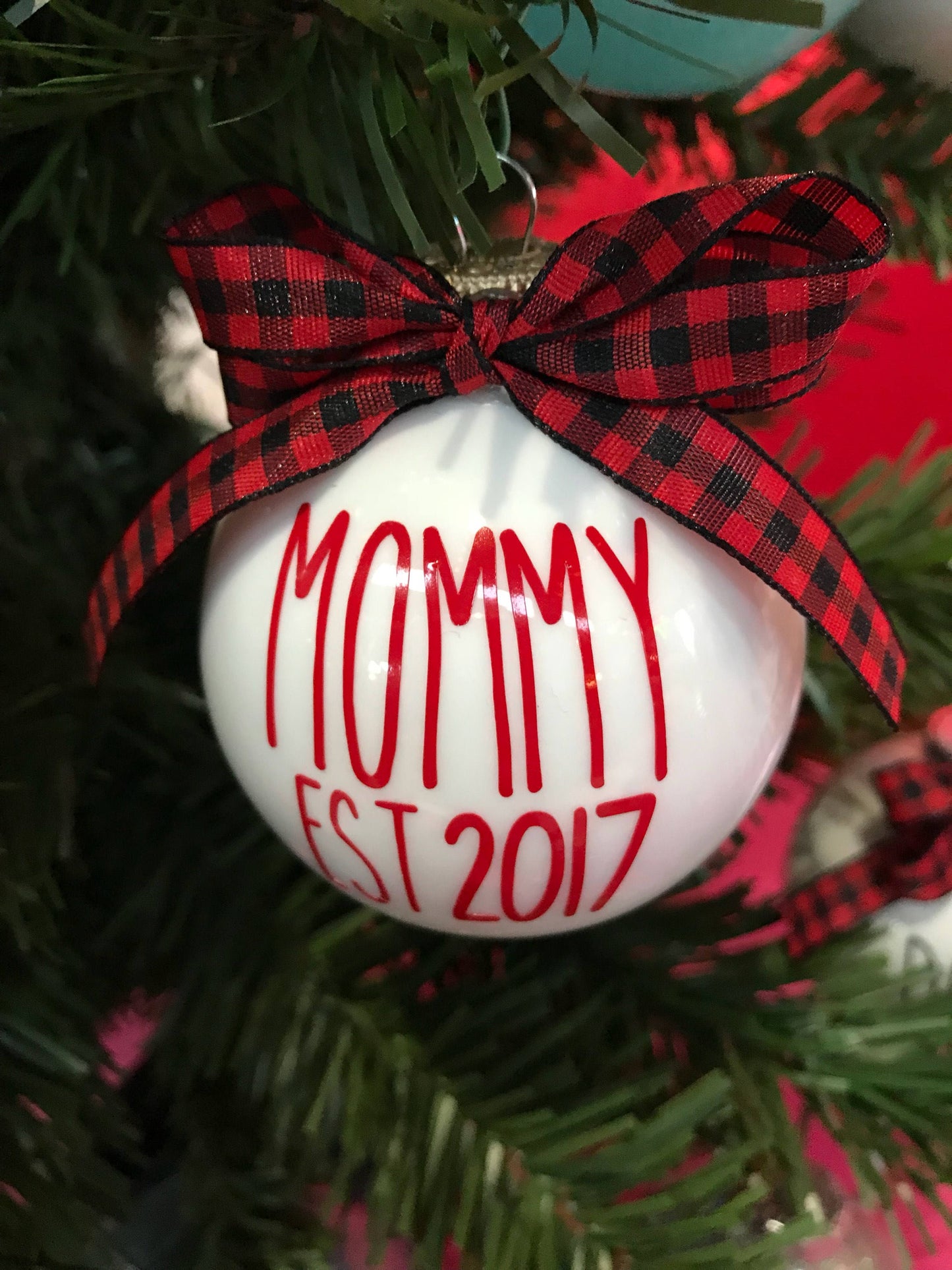 New mom ornament, first Christmas, new dad gift, pregnancy announcment, Buffalo plaid, christmas tree ornament, personalized ornament,2019