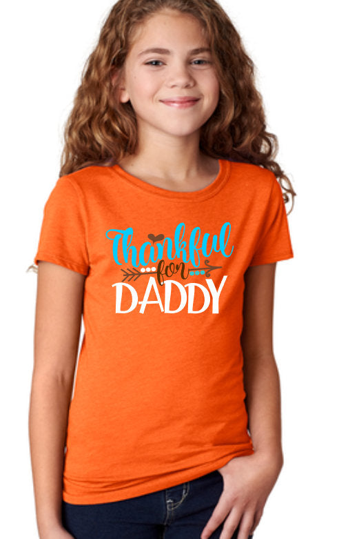 Thanksgiving shirt, girls thankful shirt, thankful for daddy, daddy shirt, holiday shirt,grateful shirt, girls tshirt,orange shirt, thankful