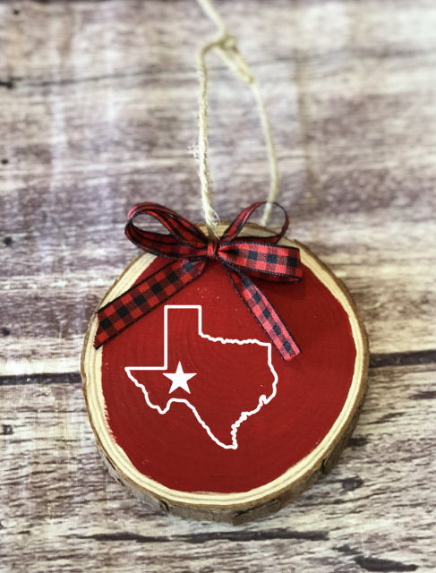 State Christmas ornament, California ornament, Texas decor, texas love, wood ornament, natural decor, rustic christmas, buffalo plaid, NY