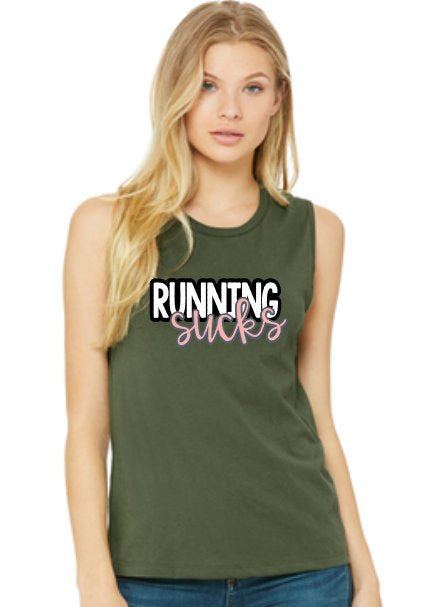 Running shirt, running sucks, muscle tee, excersise shirt, gym tank, workout tank top, marathon shirt, training shirt, womens gym shirt