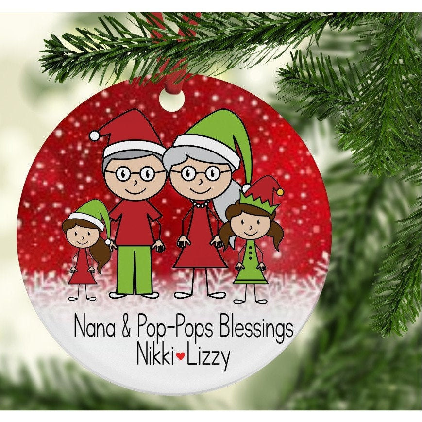 Grandparents Christmas ornament, custom grandma ornament, Stick figure family, gift for grandparents, nana gift, gift from grandkids, papa