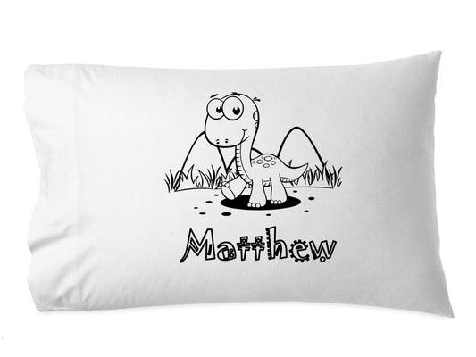 dinosaur pillow, dinosaur coloring pillow, dino pillowcase, personalized pillow, kids pillow, name pillow, coloring, gift for kids, decor