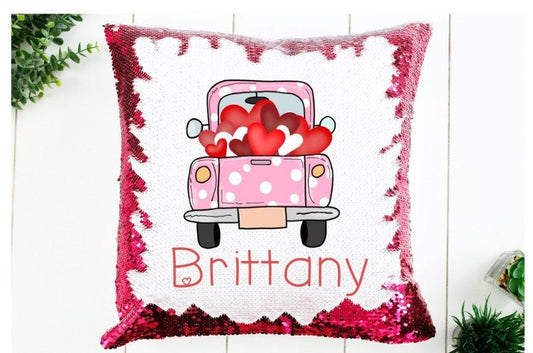 Sequined pillow, Valentine pillow, custom valentine, name pillow, flip sequins, heart pillow, decorative pillow, girl pillow, kids valentine
