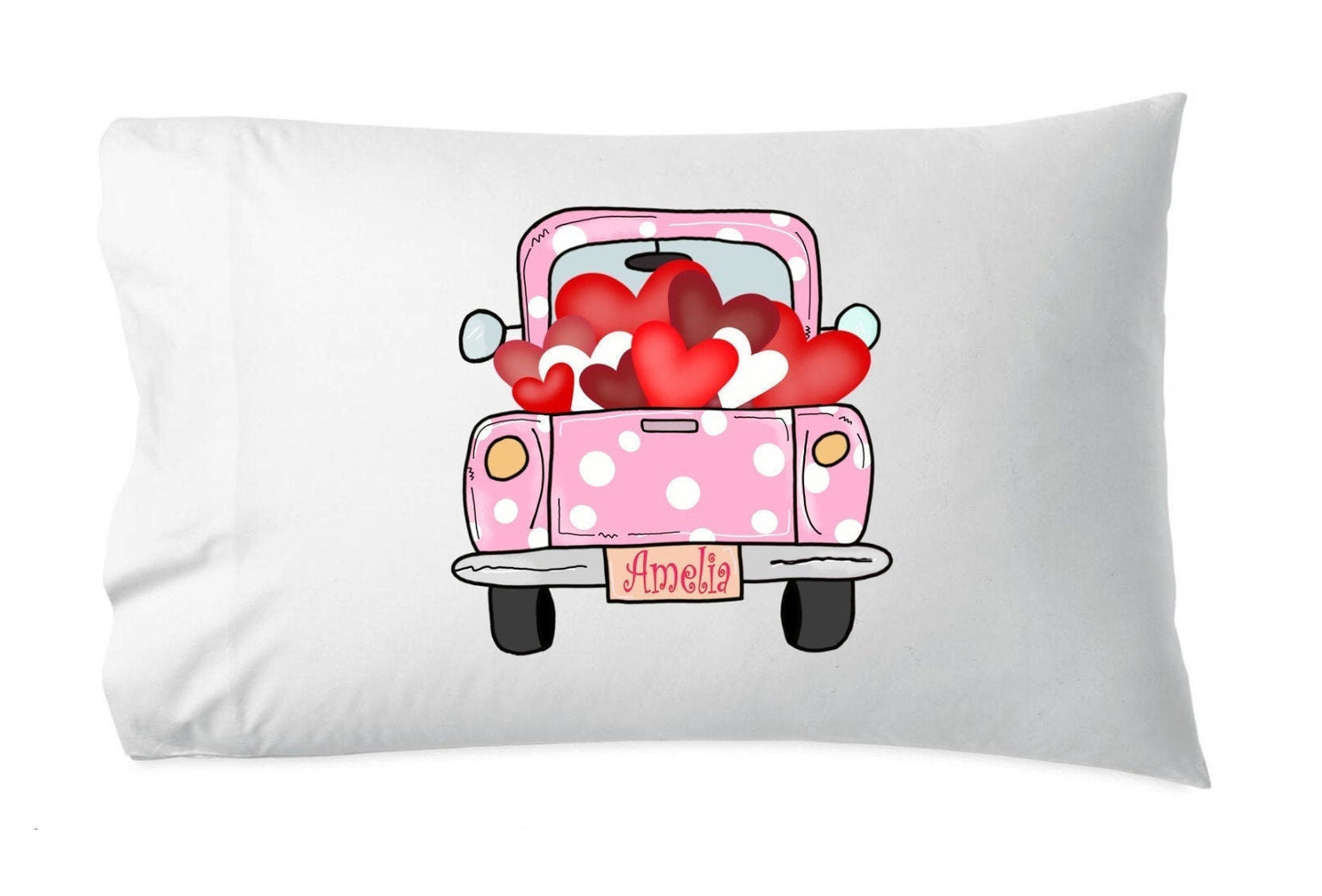 Personalized pillowcase- girls heart truck