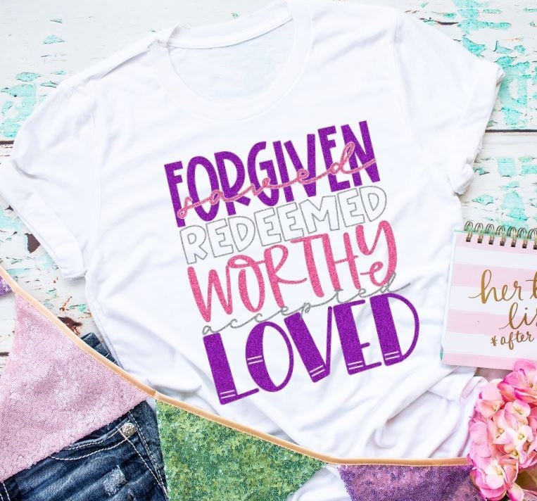 Womens Easter shirt,womens shirt, Redeemed, Jesus saved, forgiven, loved, pastel tee, womens religious shirt, he has risen, happy Easter