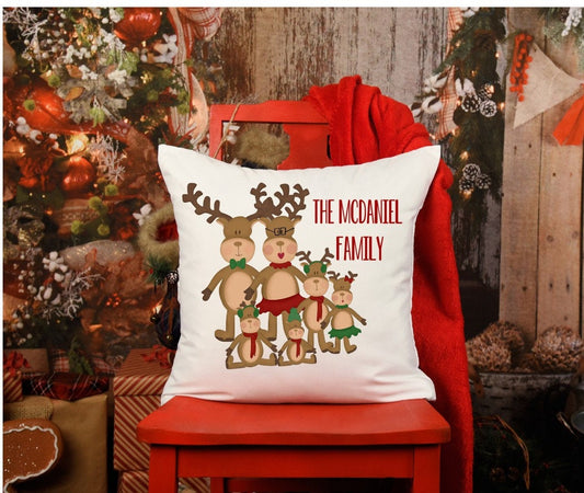 Personalized family pillow, reindeer family, custom Christmas pillow, Christmas pillow, decorative pillow,  holiday pillow, pillow cover