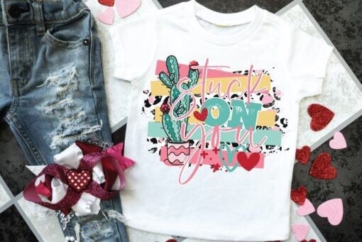 Kids valentines shirt, love shirt, valentines tee, girls valentine shirt, cactus tee, girls tee, red and pink shirt, xoxo, stuck on you,