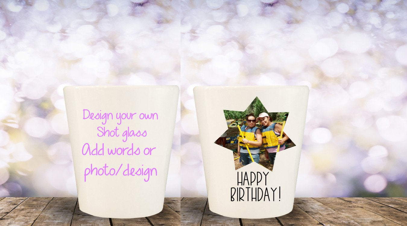 Custom shot glass, Design your own, bachelor party gift,  wedding party, personalized shot glasses, 21st birthday gift, photo on shot glass