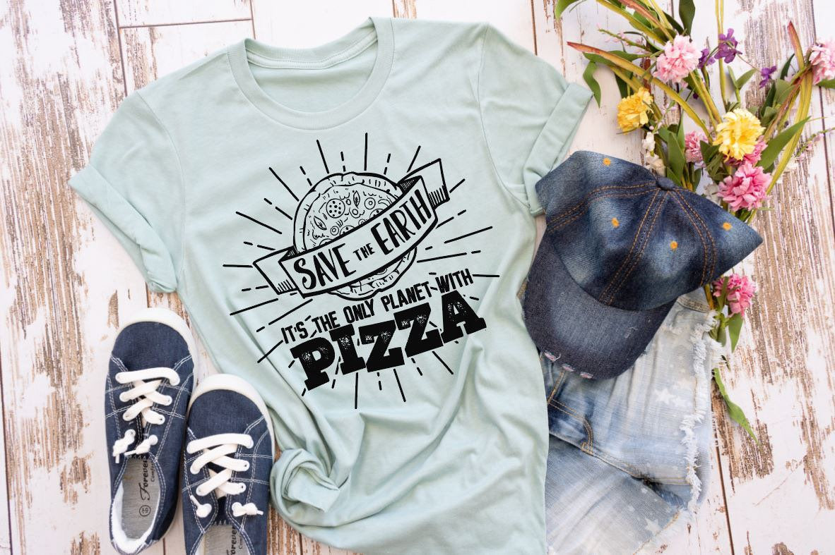 Save the planet tee, funny tee, pizza, earth day every day, save the earth, green tee, environment shirt, Mother Earth tee, love your earth
