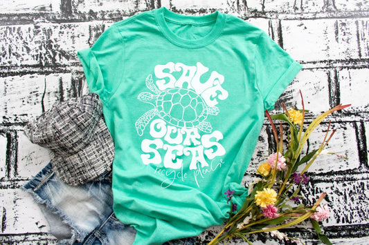 Save the seas tee, sea turtle shirt, earth day every day, save the earth, green tee, environment shirt, Mother Earth tee, love your earth