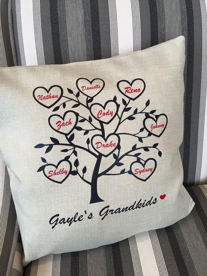family tree, gift for grandparents, decorative pillow, gift for mom, last name, grandchildren names, pillowcase, canvas pillow, home decor