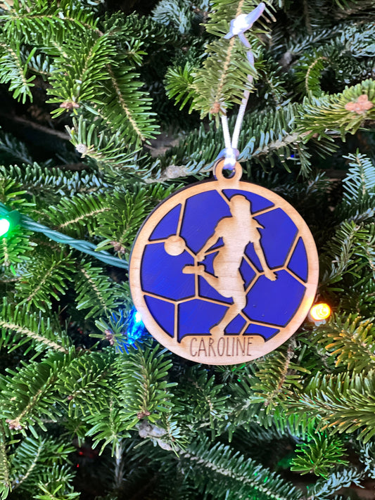 Soccer Ornament with engraved name or school