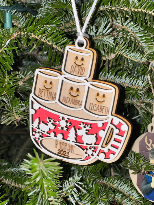 Marshmallow personalized family ornament